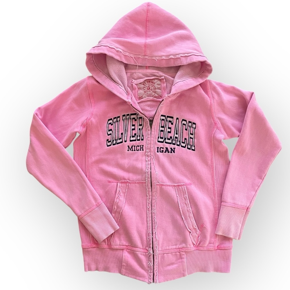 U.S Vintage women’s Silver Beach Michigan distressed zipper hoodie pink size S